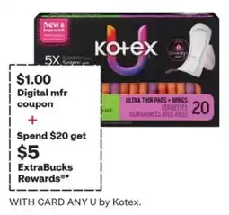 CVS Kotex any u ultra thin pads with wings offer
