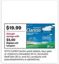 CVS Claritin adult tablets, liqui-gels or children's chewables offer