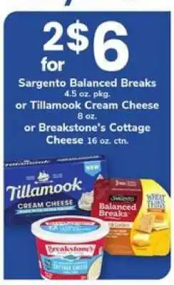 Safeway Sargento Balanced Breaks or Tillamook Cream Cheese or Breakstone's Cottage Cheese offer