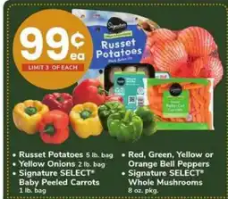Safeway Russet Potatoes, Yellow Onions, Signature SELECT Baby Peeled Carrots, Bell Peppers, Whole Mushrooms offer