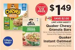 ShopRite Quaker Chewy Granola Bars & Quaker Instant Oatmeal offer