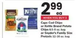 Safeway Cape Cod Chips or Kettle Brand Potato Chips or Snyder's Family Size Pretzels offer