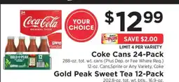 ShopRite Coke Cans 24-Pack or Gold Peak Sweet Tea 12-Pack offer