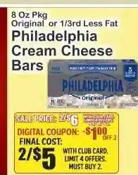 Key Food Philadelphia Cream Cheese Bars offer