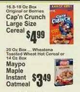 Key Food Cap'n Crunch Large Size Cereal offer