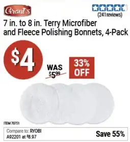 Harbor Freight Tools Grants terry microfiber and fleece polishing bonnets offer