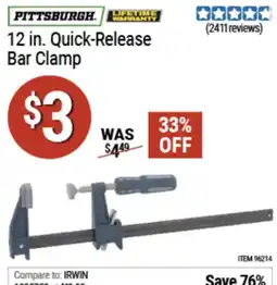Harbor Freight Tools Pittsburgh 12 in. Quick-Release Bar Clamp offer
