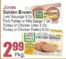 Key Food Jones Golden Brown Liver Sausage or Pork Patties or Mild Sausage or Turkey or Chicken Links or Turkey or Chicken Patties offer