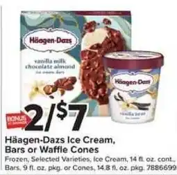 Giant Food Haagen-Dazs ice cream, bars or waffle cones offer
