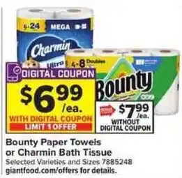 Bounty Paper Towels or Charmin Bath Tissue