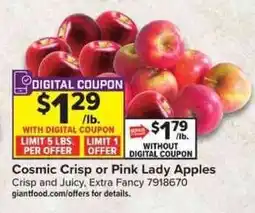 Giant Food Cosmic Crisp or Pink Lady Apples offer