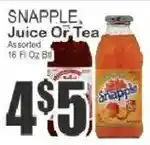 Key Food Snapple juice or tea assorted offer