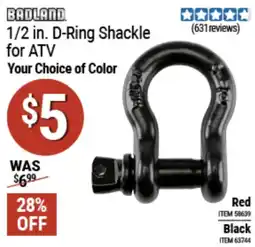 Harbor Freight Tools Badland 1/2 in. D-Ring Shackle for ATV offer