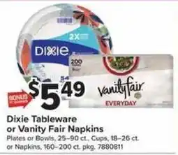 Giant Food Dixie Tableware or Vanity Fair Napkins offer