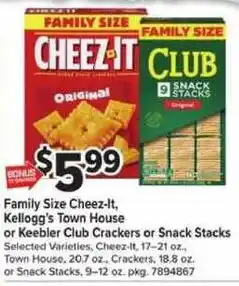 Giant Food Cheez-It Original, Town House or Keebler Club Crackers or Snack Stacks offer