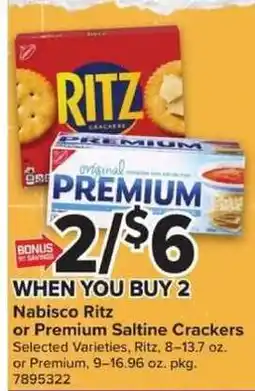 Giant Food Nabisco Ritz or Premium Saltine Crackers offer