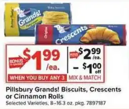 Giant Food Pillsbury Grands! Biscuits, Crescents or Cinnamon Rolls offer