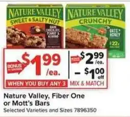 Giant Food Nature Valley, Fiber One or Mott's Bars offer
