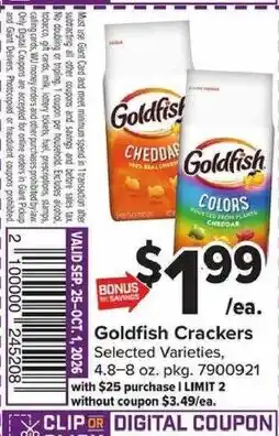 Giant Food Goldfish Crackers offer