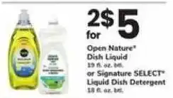 Safeway Open Nature Dish Liquid or Signature SELECT Liquid Dish Detergent offer