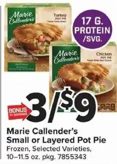 Giant Food Marie Callender's Small or Layered Pot Pie offer