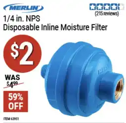 Harbor Freight Tools Merlin 1/4 in. Nps Disposable Inline Moisture Filter offer