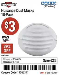 Harbor Freight Tools Nuisance dust masks 10-pack offer