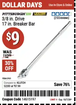 Harbor Freight Tools Pittsburgh 3/8 in Drive 17 in. Breaker bar offer