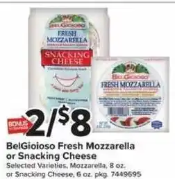 Giant Food BelGioioso Fresh Mozzarella or Snacking Cheese offer