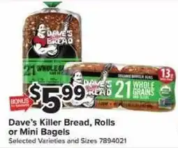 Giant Food Dave's Killer Bread, Rolls or Mini Bagels offer