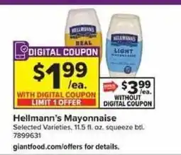 Giant Food Hellmann's Mayonnaise offer