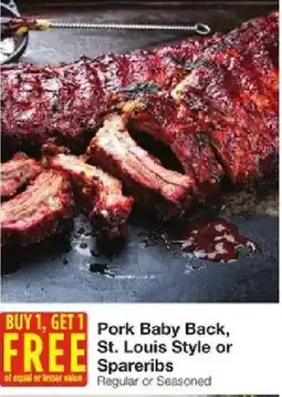 United Supermarkets Pork Baby Back, St. Louis Style or Spareribs offer