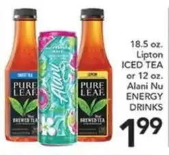 Pete's Fresh Market Lipton iced tea or alani nu energy drinks offer