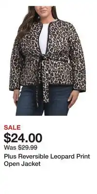 TJ Maxx Plus Reversible Leopard Print Open Jacket offer