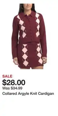 TJ Maxx Collared Argyle Knit Cardigan offer