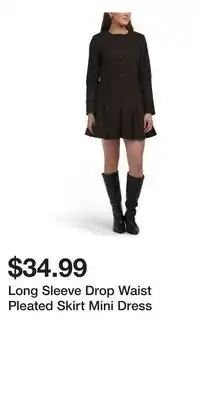 TJ Maxx Long Sleeve Drop Waist Pleated Skirt Mini Dress offer