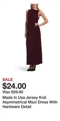 TJ Maxx Made In Usa Jersey Knit Asymmetrical Maxi Dress With Hardware Detail offer