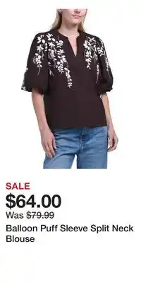 TJ Maxx Balloon Puff Sleeve Split Neck Blouse offer
