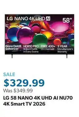 Sam's Club LG 58 NANO 4K UHD AI NU70 4K Smart TV 2026 offer