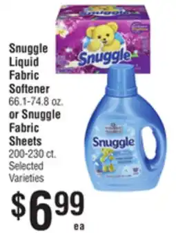 Smart & Final Snuggle Liquid Fabric Softener 66.1-74.8 oz. or Snuggle Fabric Sheets 200-230ct offer