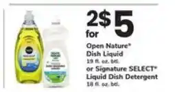 Safeway Open Nature or Signature SELECT Dish Liquid offer