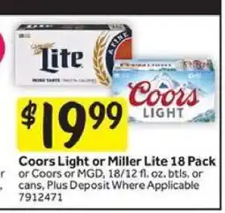 Stop&Shop Coors Light or Miller Lite 18 Pack offer