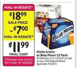 Stop&Shop Stella Artois or Blue Moon 12 Pack offer
