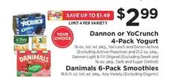 ShopRite Dannon or YoCrunch 4-Pack Yogurt / Danimals 6-Pack Smoothies offer