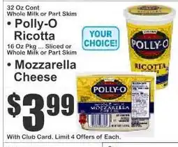 Key Food Polly-O Ricotta or Mozzarella Cheese offer