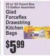 Key Food Glad Forceflex Drawstring Kitchen Bags offer
