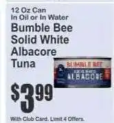 Key Food Bumble Bee Solid White Albacore Tuna offer
