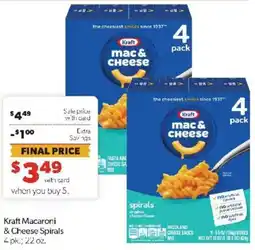 Family Fare Kraft Macaroni & Cheese Spirals offer