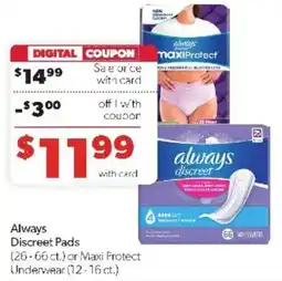 Family Fare Always Discreet Pads offer