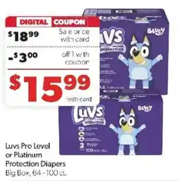 Family Fare Luvs Pro Level or Platinum Protection Diapers offer
